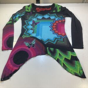 DESIGUAL BUTTERFLY LOUD BOLD DESIGNER LONG SLEEVE Blouse TOP SHIRT Womens M